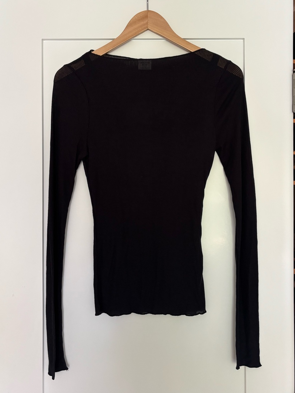 Long Sleeve Black Sheer Ribbed Top